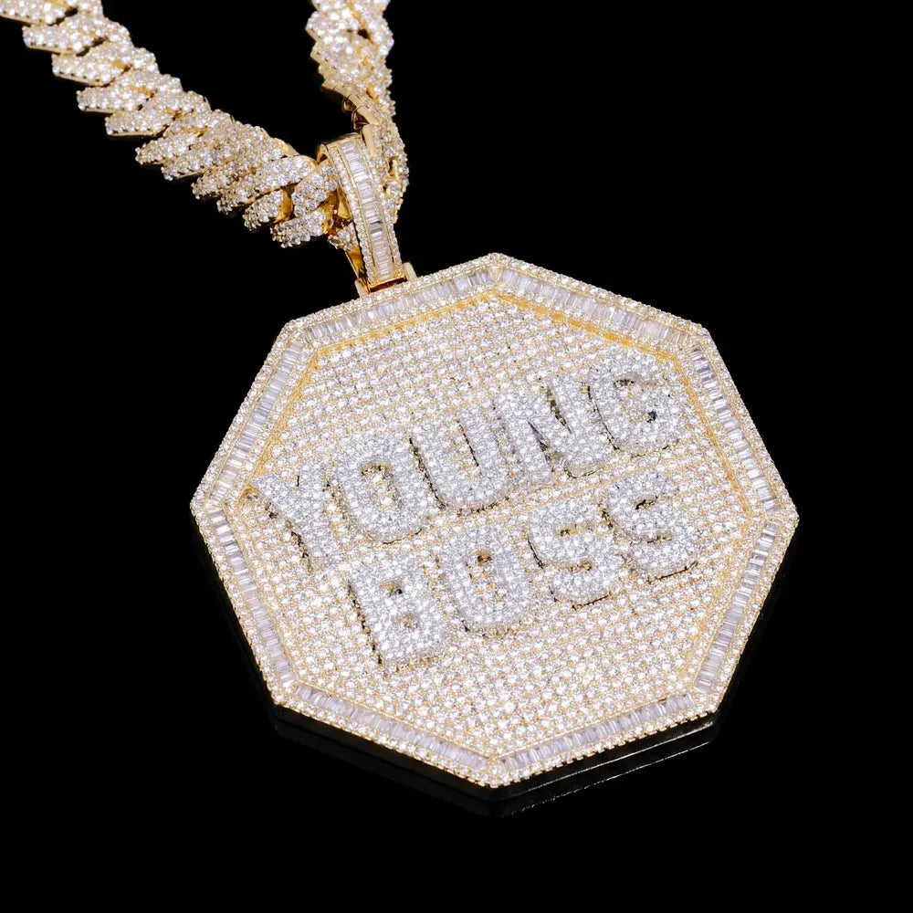 Custom 3D Letter Large Octagonal Iced-Out Pendant - 80mm
