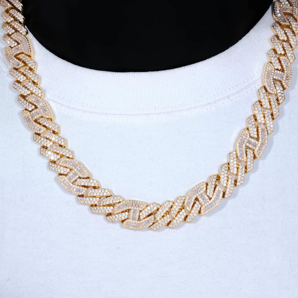 Prong Baguette Curb Chain 18K Gold - 15mm - TONGSHOP