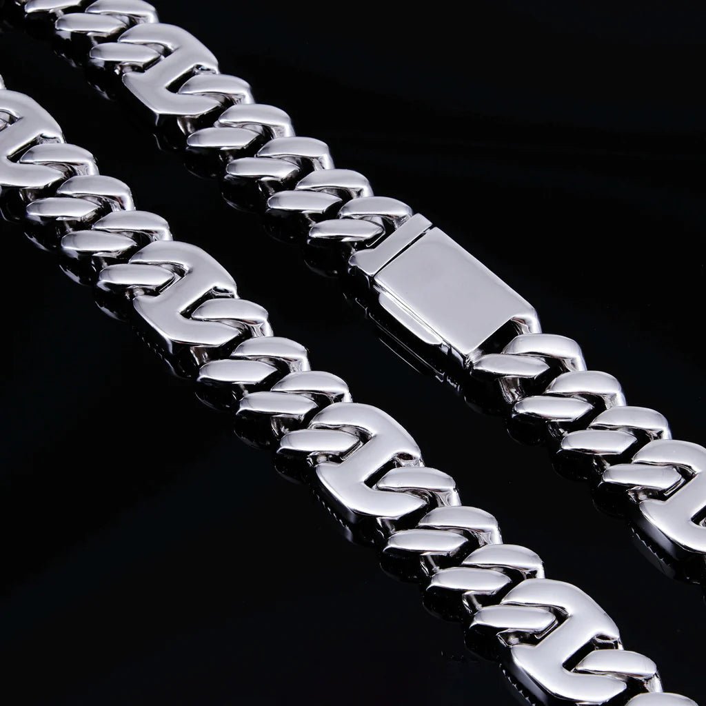 Prong Baguette Curb Chain White Gold - 15mm - TONGSHOP