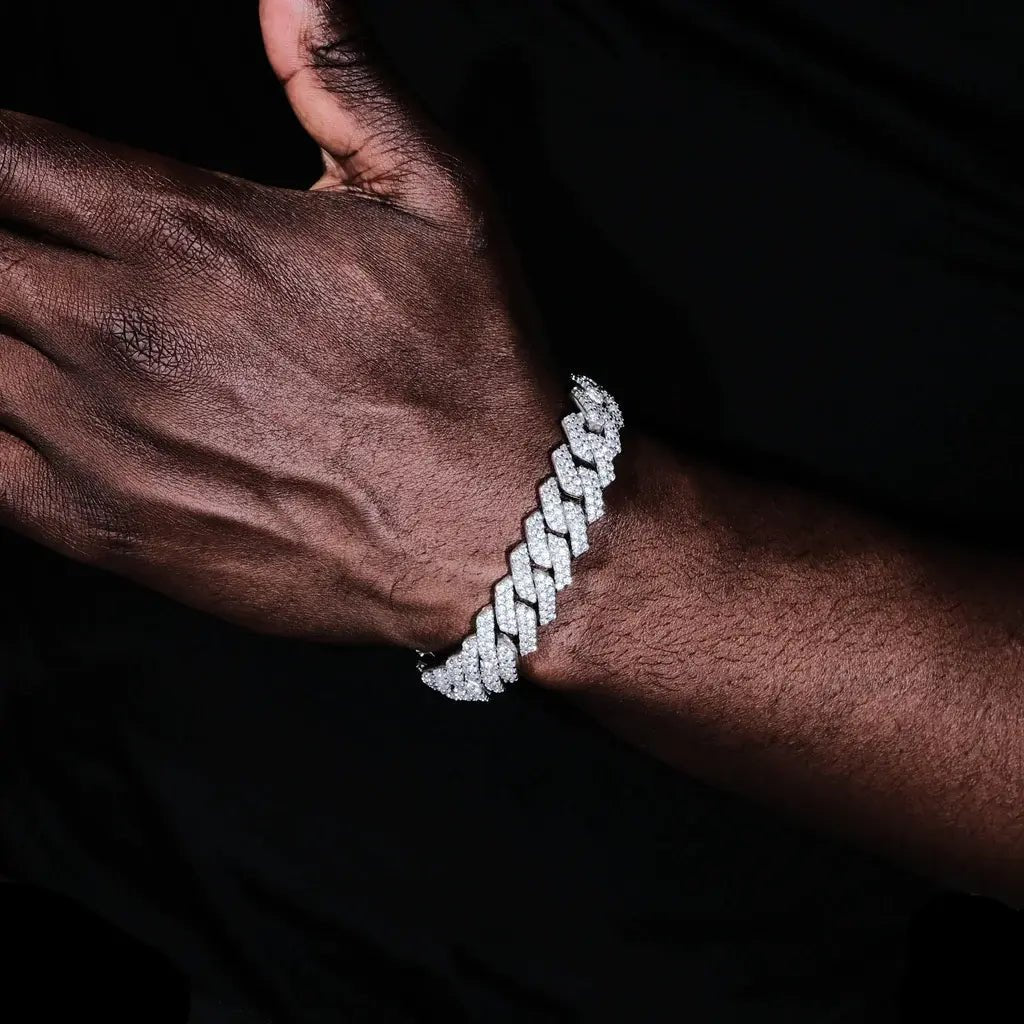 Prong Cuban Link Chain & Bracelet Bundle in White Gold - 14mm - TONGSHOP