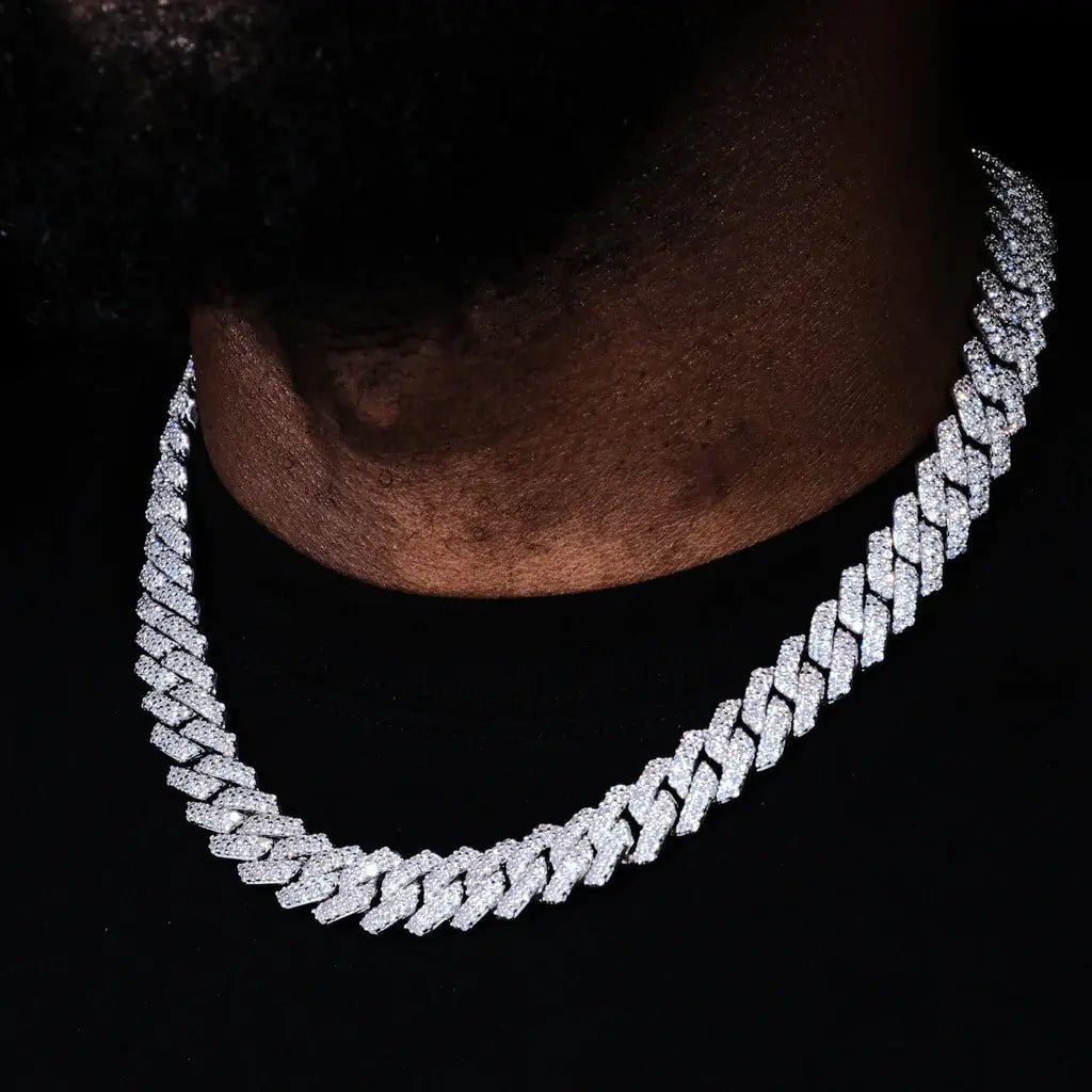 Prong Cuban Link Chain & Bracelet Bundle in White Gold - 14mm - TONGSHOP