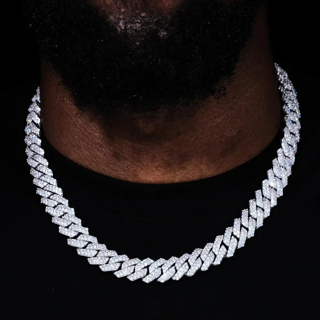 Prong Cuban Link Chain & Bracelet Bundle in White Gold - 14mm - TONGSHOP