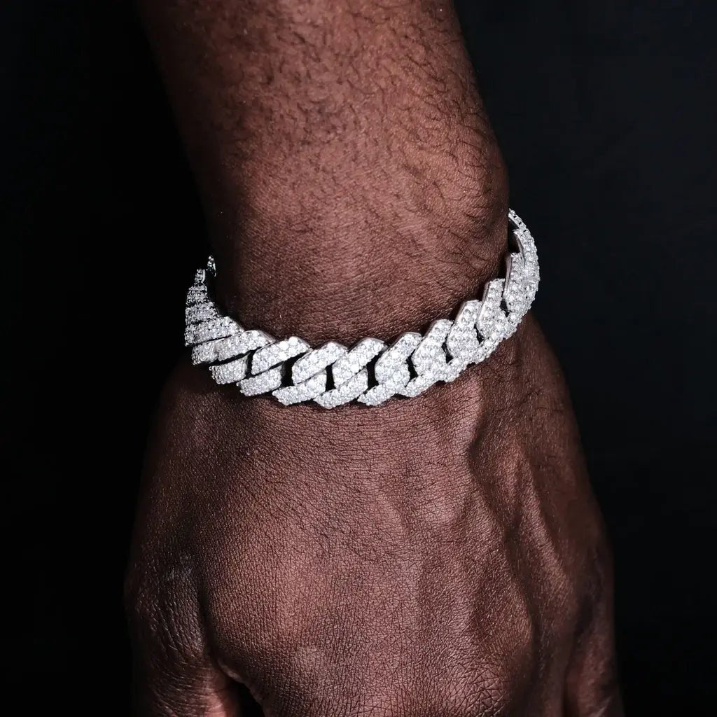 Prong Cuban Link Chain & Bracelet Bundle in White Gold - 14mm - TONGSHOP