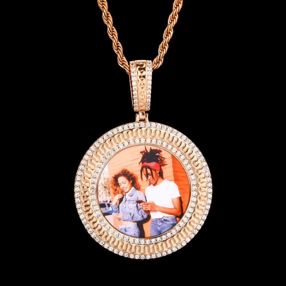 Rippled Classic Memory Round Photo Frame Pendant - 42mm - TONGSHOP / Length:16 / Length:18