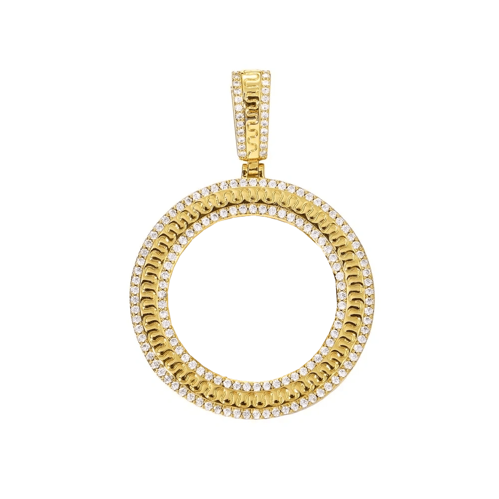 Rippled Classic Memory Round Photo Frame Pendant - 42mm - TONGSHOP / Length:16 / Length:18