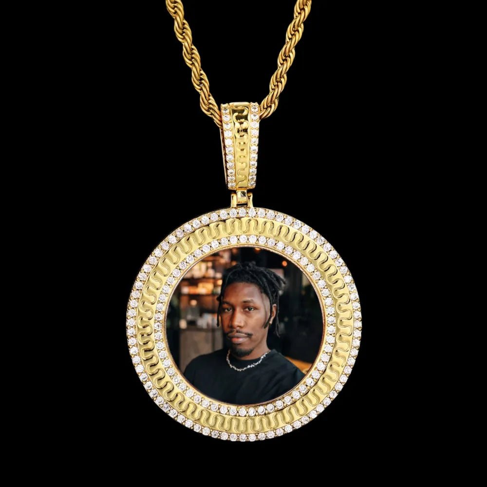 Rippled Classic Memory Round Photo Frame Pendant - 42mm - TONGSHOP / Length:16 / Length:18