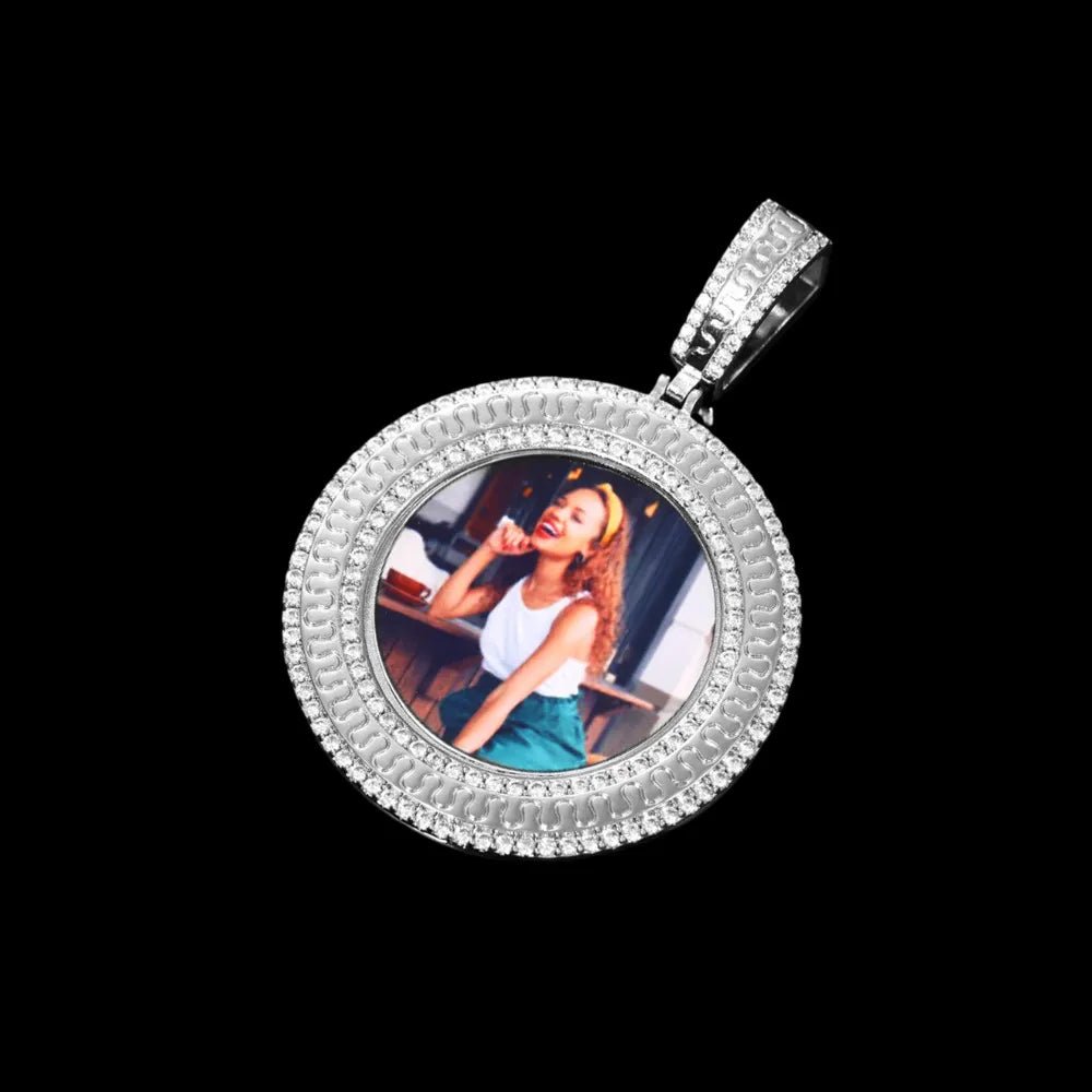Rippled Classic Memory Round Photo Frame Pendant - 42mm - TONGSHOP / Length:16 / Length:18