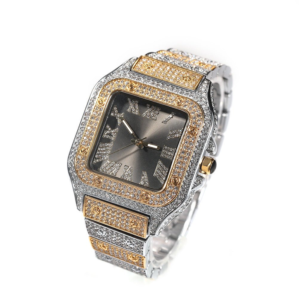 Roman Scale Quartz Full Diamond Watch - TONGSHOP