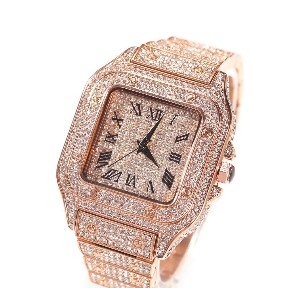 Roman Scale Quartz Full Diamond Watch - TONGSHOP