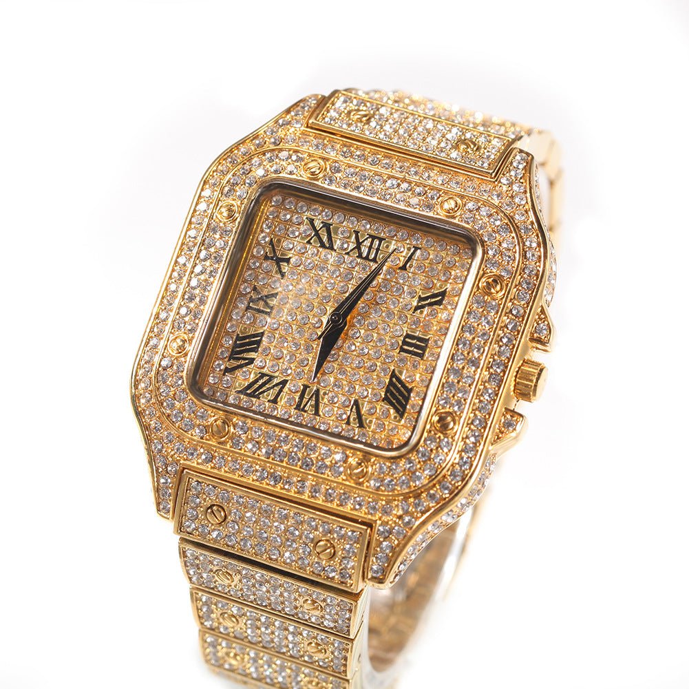 Roman Scale Quartz Full Diamond Watch - TONGSHOP