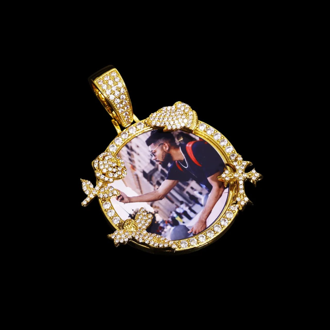 Rose, Angel, and Cross Round Solid Custom Photo Pendant - 45mm - TONGSHOP / Length:16 / Length:18