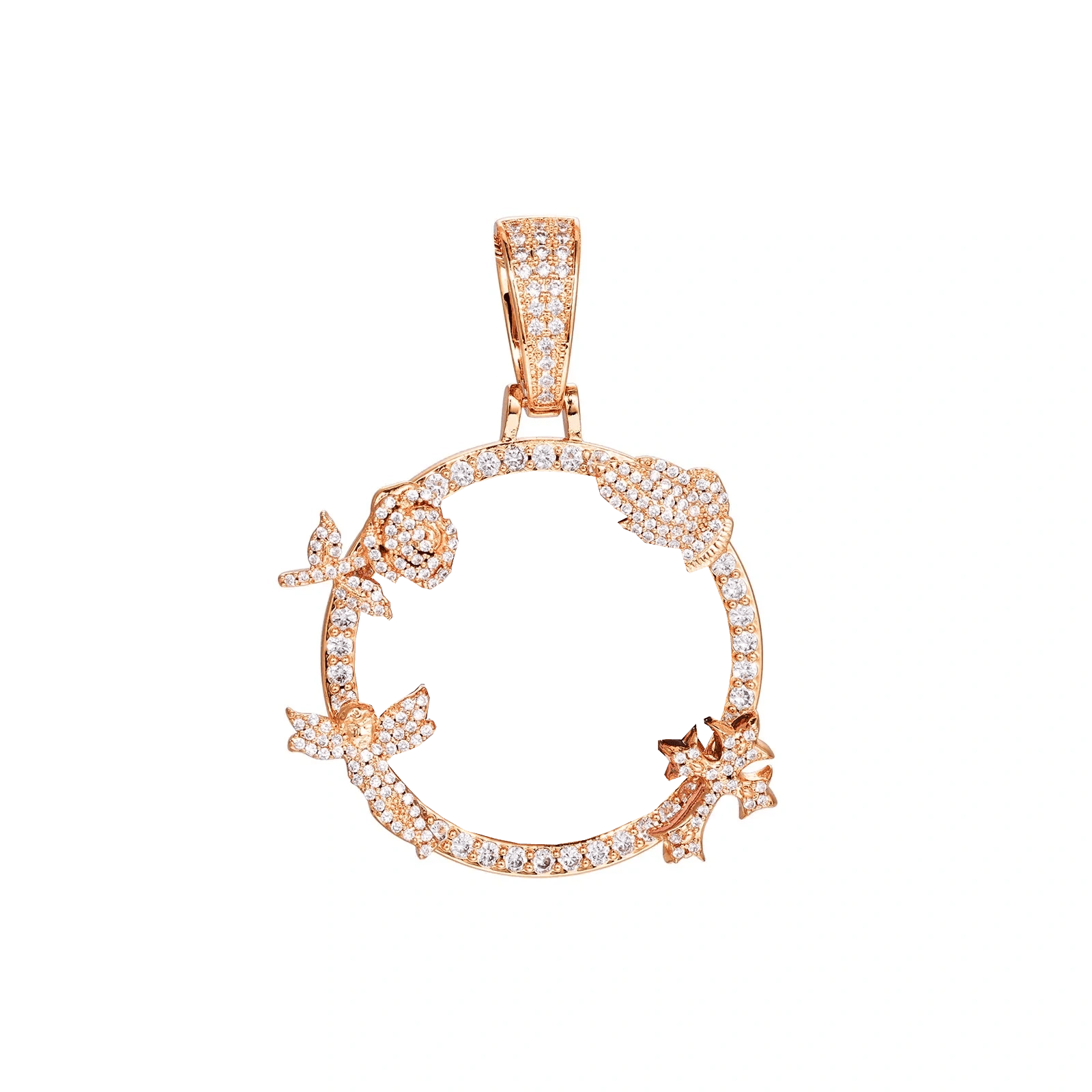 Rose, Angel, and Cross Round Solid Custom Photo Pendant - 45mm - TONGSHOP / Length:16 / Length:18