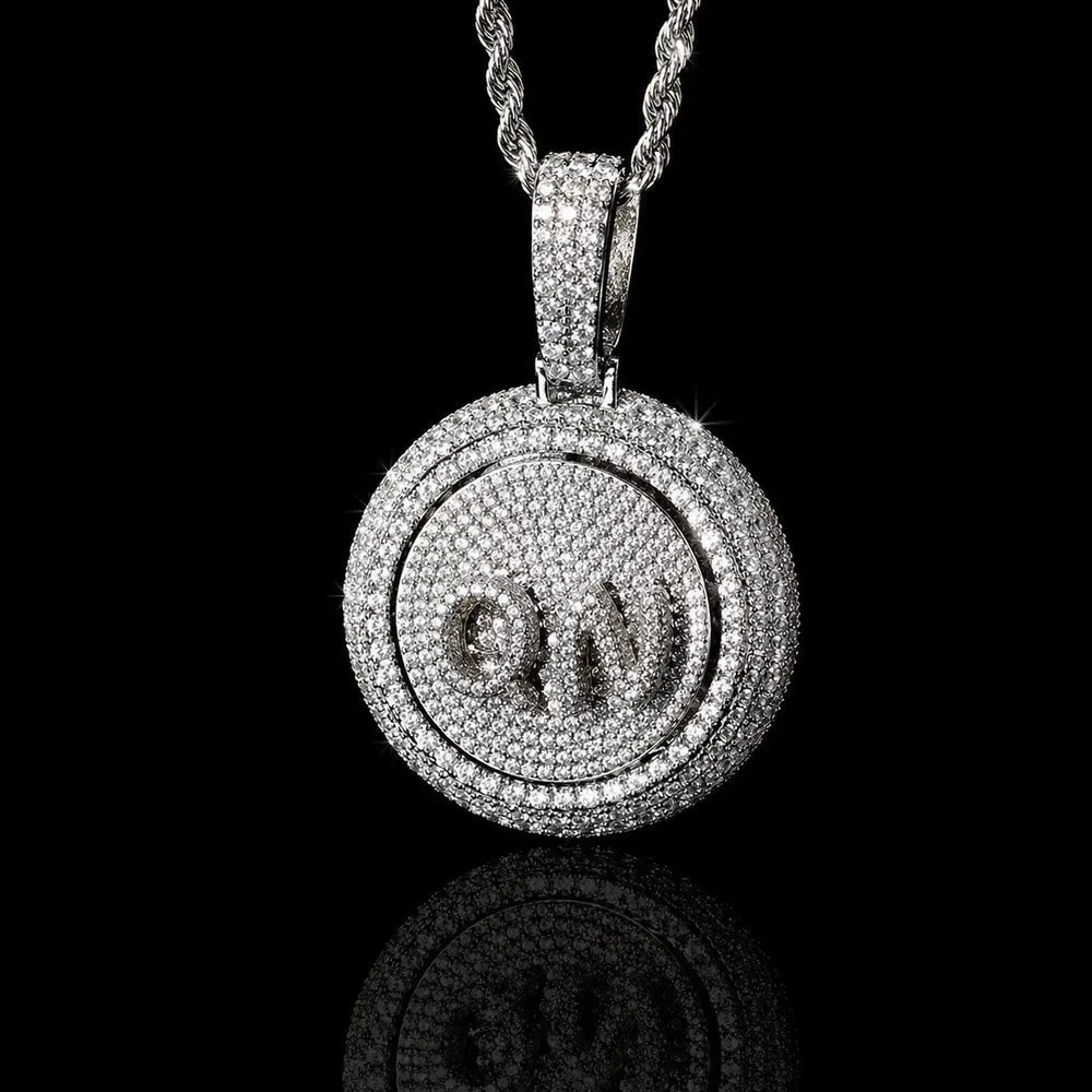 Rotating Custom 3D Letter Round Pendant – 43mm - TONGSHOP / Length:16 / Length:18