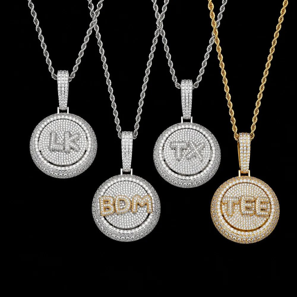 Rotating Custom 3D Letter Round Pendant – 43mm - TONGSHOP / Length:16 / Length:18