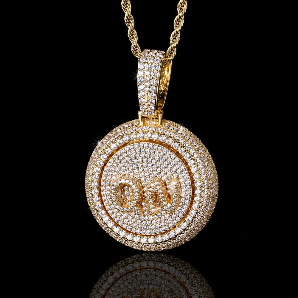Rotating Custom 3D Letter Round Pendant – 43mm - TONGSHOP / Length:16 / Length:18