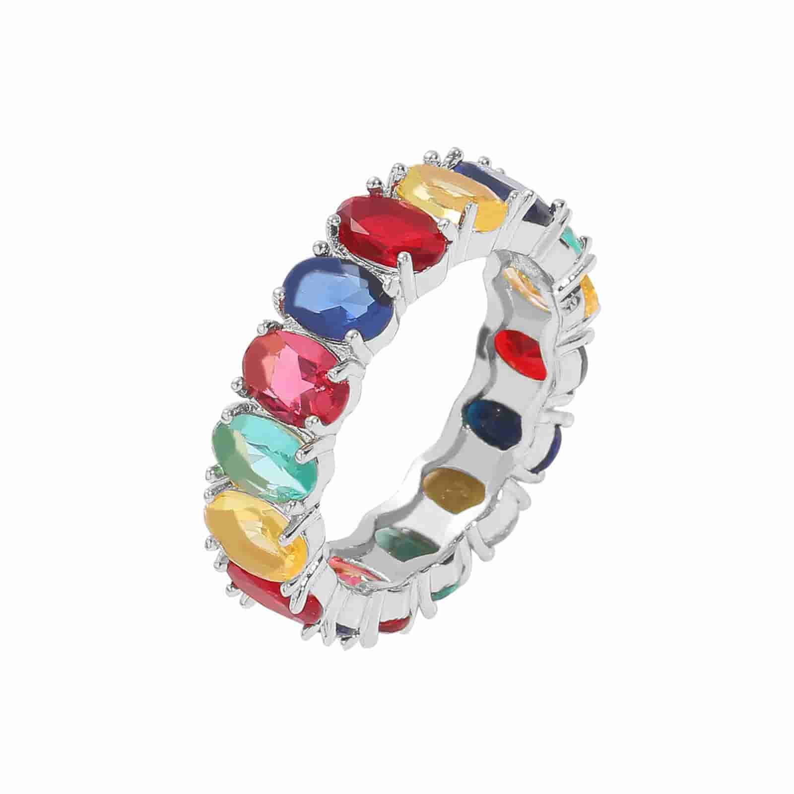 Round Colorful Zircon Ring - TONGSHOP