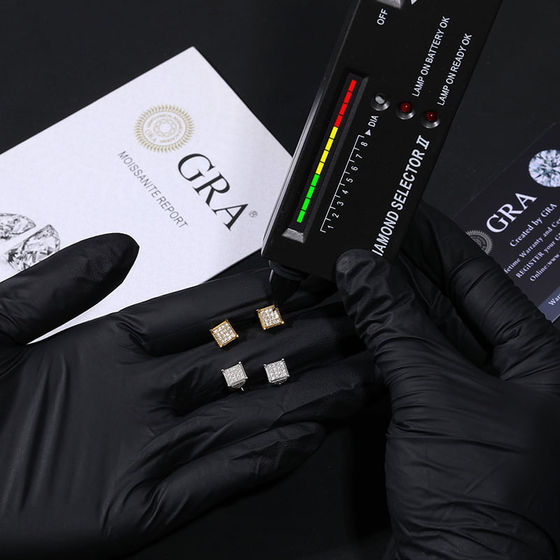 S925 1.2mm VVS Pave - Set Square Moissanite Stud Earrings in 18K Gold - TONGSHOP