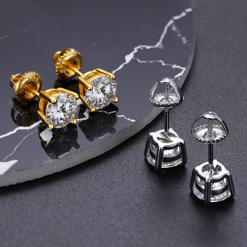 S925 Four - Prong Moissanite Stud Earrings - TONGSHOP