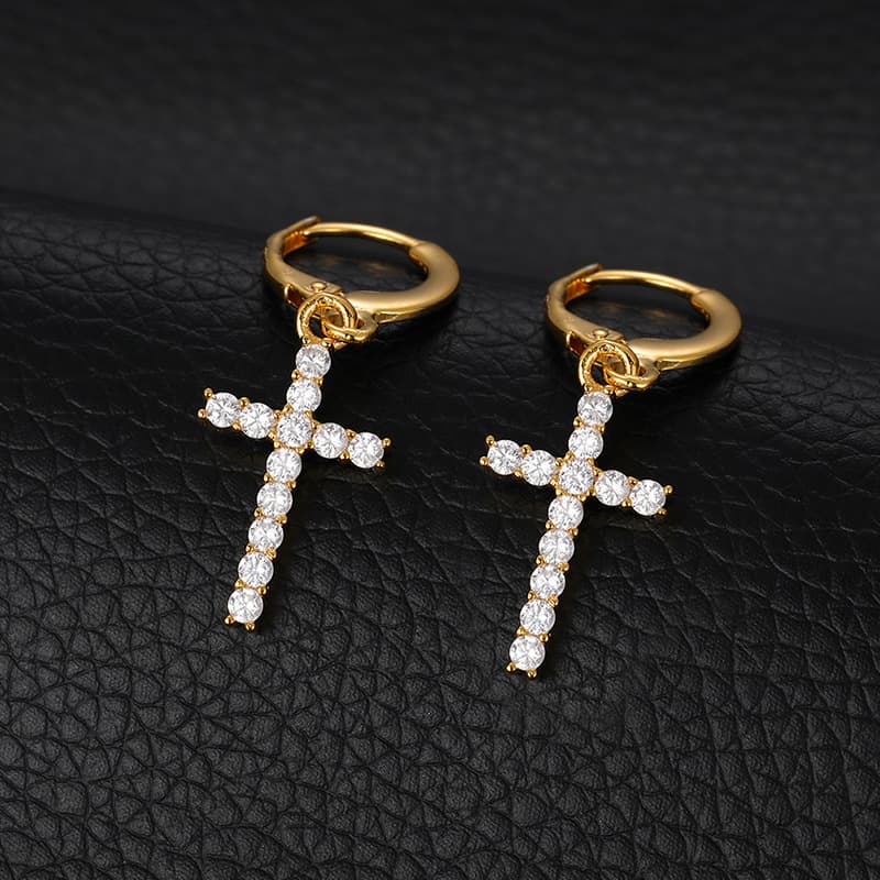 S925 Full Diamond Cross Earrings - TONGSHOP