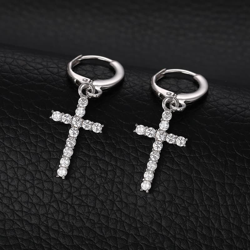 S925 Full Diamond Cross Earrings - TONGSHOP