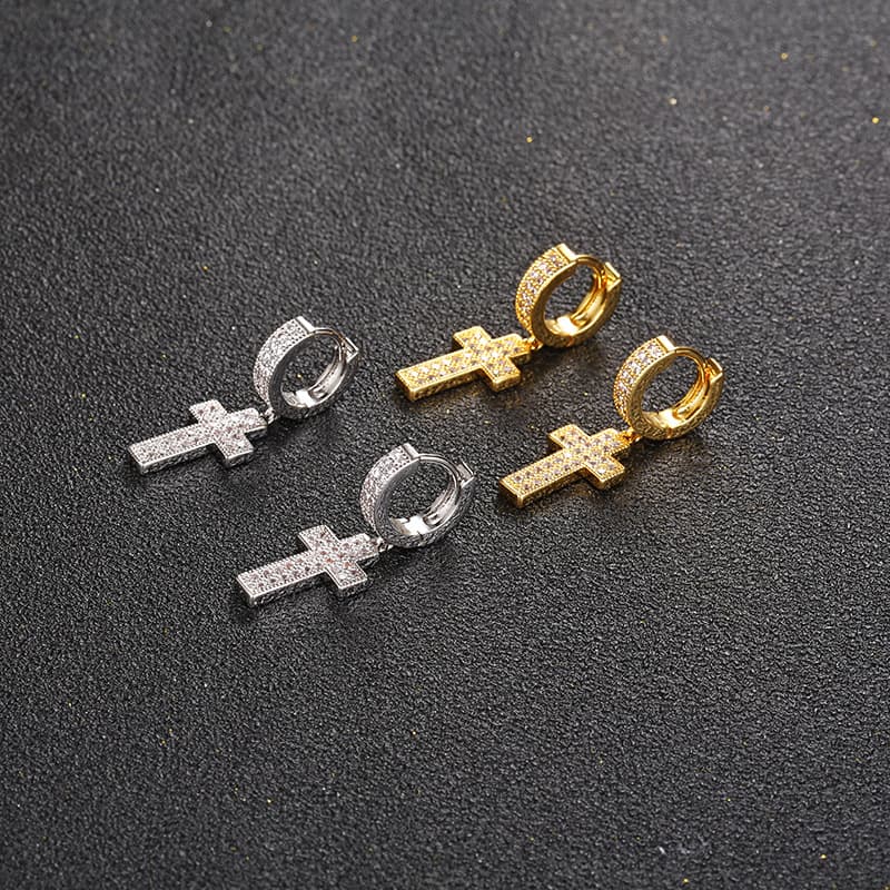 S925 Full Diamond Short Cross Earrings - TONGSHOP