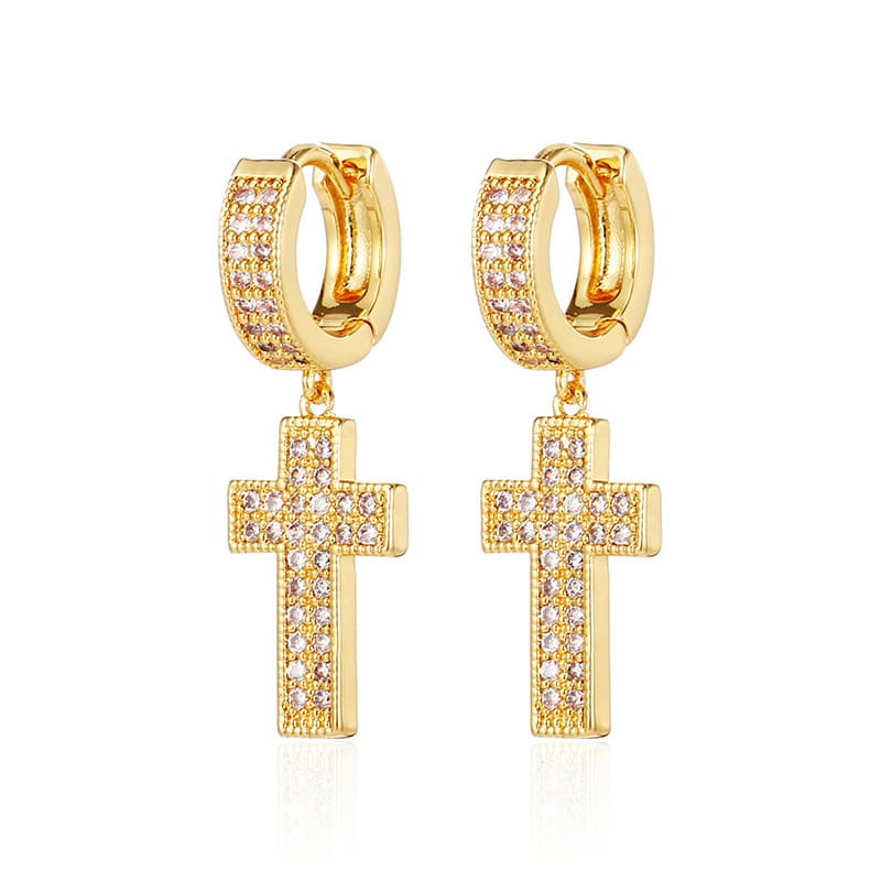 S925 Full Diamond Short Cross Earrings - TONGSHOP