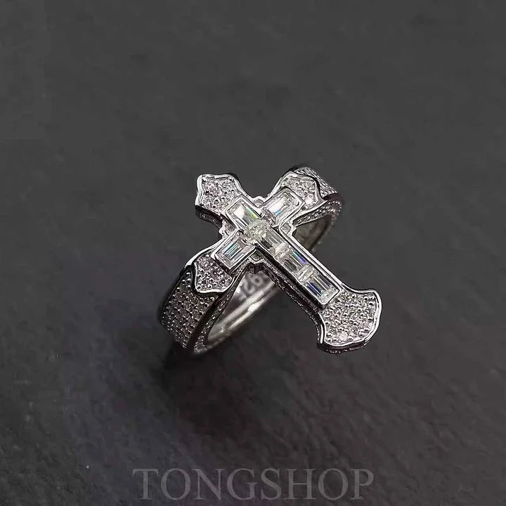 S925 Moissanite Cross Ring - TONGSHOP