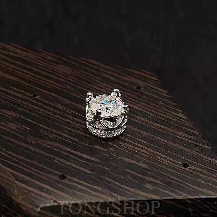 S925 Moissanite Crown Earrings 80 points Four - Claw Rock Candy - TONGSHOP