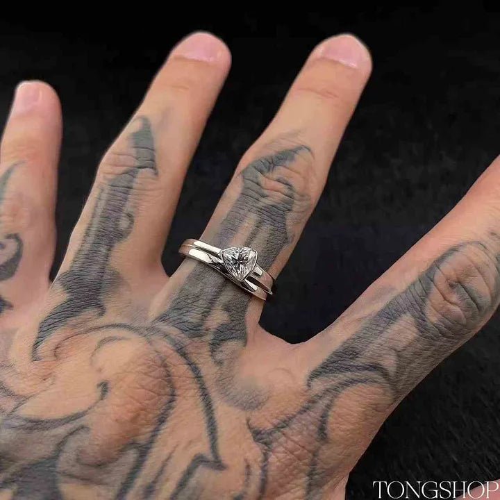 S925 Moissanite Triangular Geometric RinG With Adjustable Opening - TONGSHOP