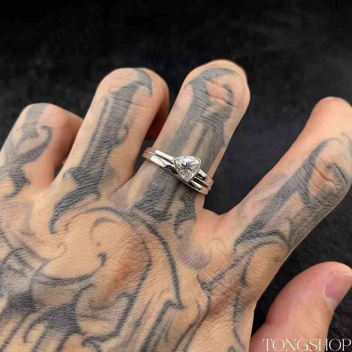 S925 Moissanite Triangular Geometric RinG With Adjustable Opening - TONGSHOP