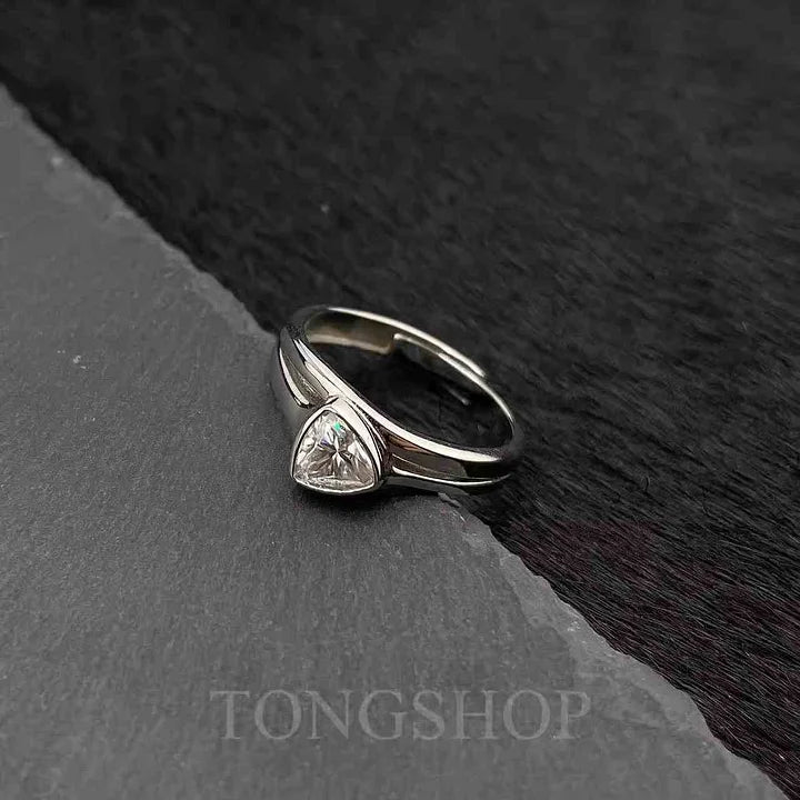 S925 Moissanite Triangular Geometric RinG With Adjustable Opening - TONGSHOP