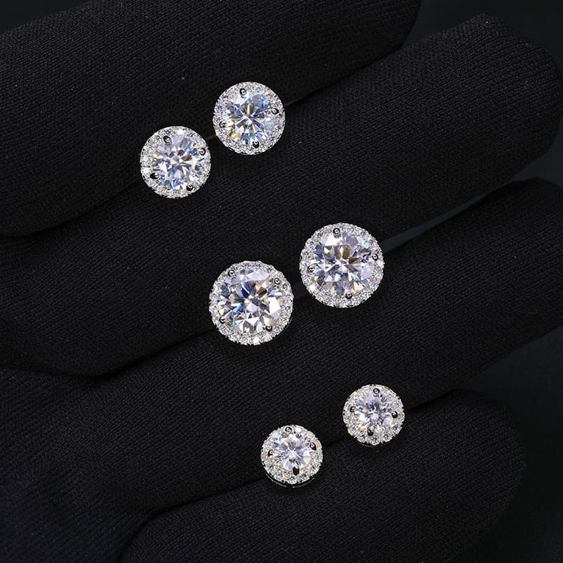 S925 Silver Round VVS Moissanite Stud Earrings - TONGSHOP