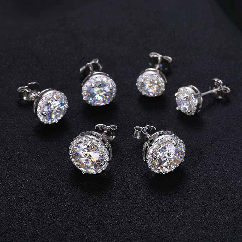 S925 Silver Round VVS Moissanite Stud Earrings - TONGSHOP