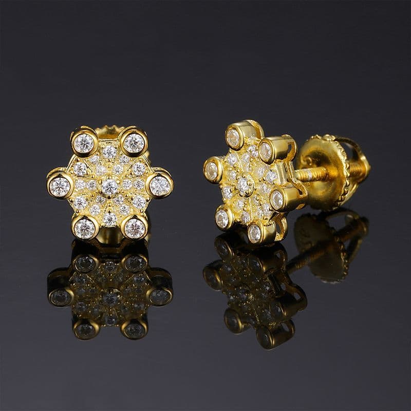 S925 Ultra - Shiny VVS Moissanite Hip - Hop Stud Earrings in 18K Gold - TONGSHOP