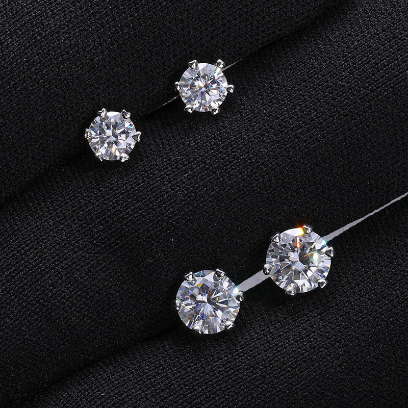 S925 VVS Classic Six - Prong Moissanite Stud Earrings in 18K Gold - TONGSHOP