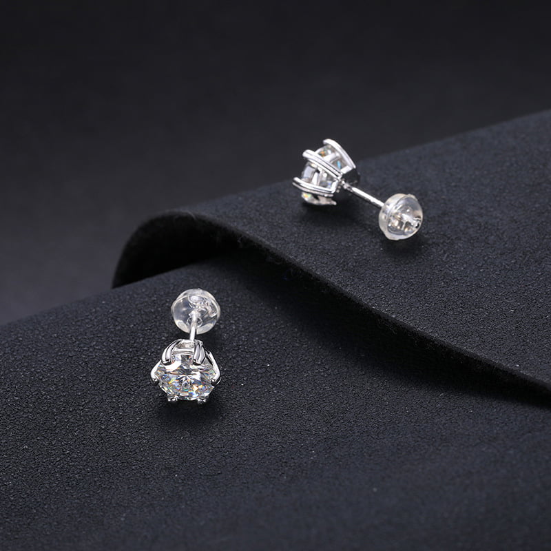 S925 VVS Classic Six - Prong Moissanite Stud Earrings in 18K Gold - TONGSHOP
