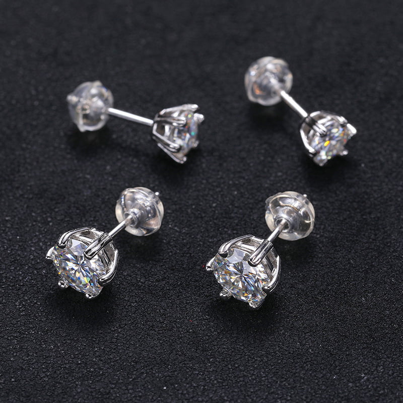 S925 VVS Classic Six - Prong Moissanite Stud Earrings in 18K Gold - TONGSHOP