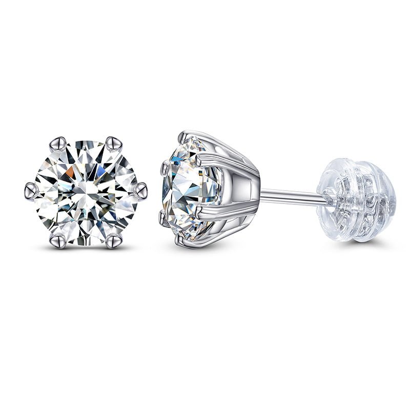 S925 VVS Classic Six - Prong Moissanite Stud Earrings in 18K Gold - TONGSHOP