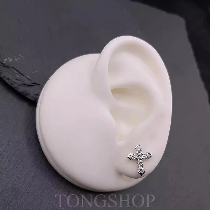 S925 VVS Moissanite Cross Stud Earrings - TONGSHOP