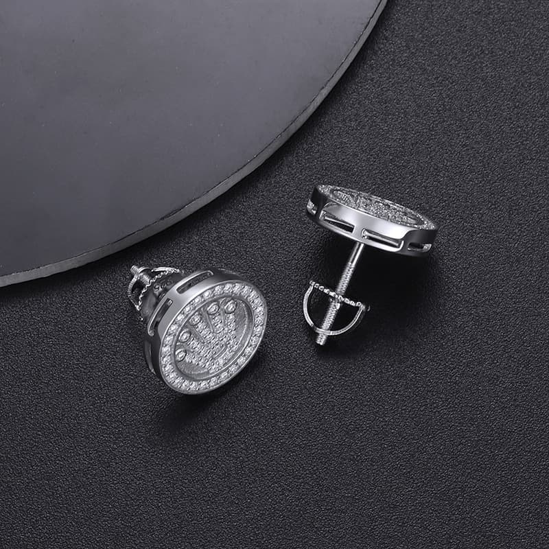 S925 VVS Moissanite Crown Stud Earrings in 18K Gold Plating for Hip - Hop - TONGSHOP