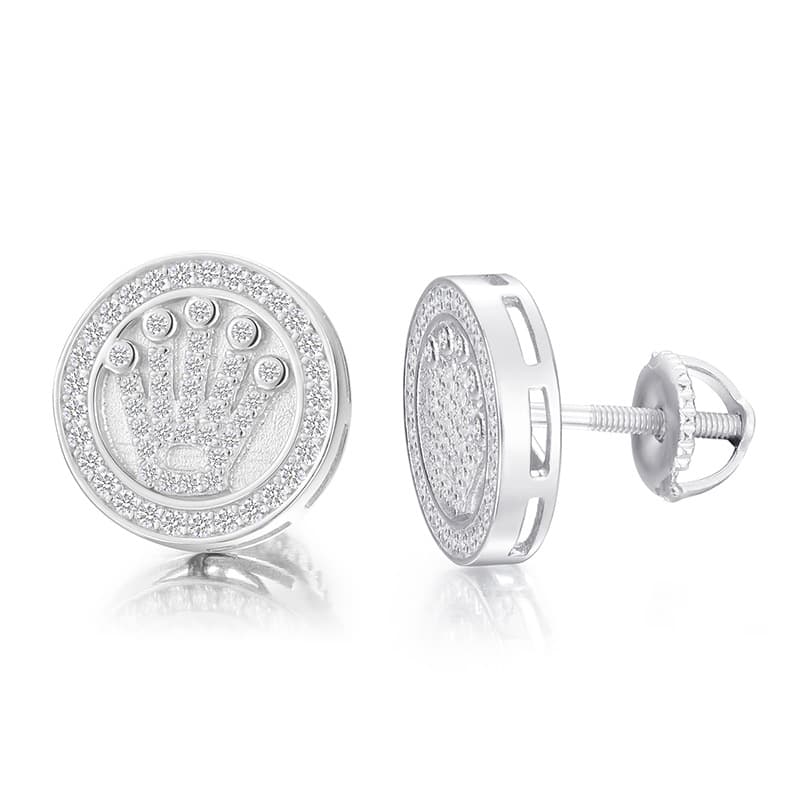 S925 VVS Moissanite Crown Stud Earrings in 18K Gold Plating for Hip - Hop - TONGSHOP