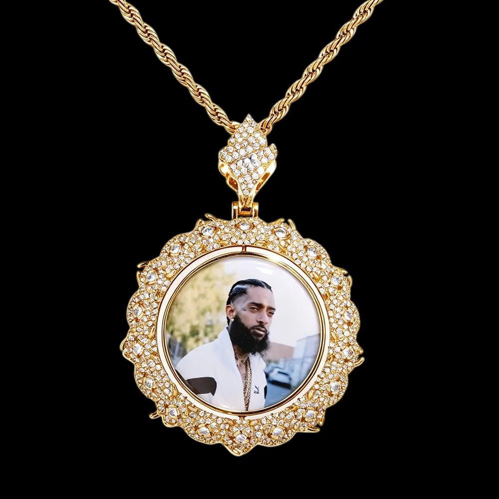 S925 & VVS Moissanite Double-Sided Custom Photo Round Pendant - 40mm - TONGSHOP / Length:16 / Length:18