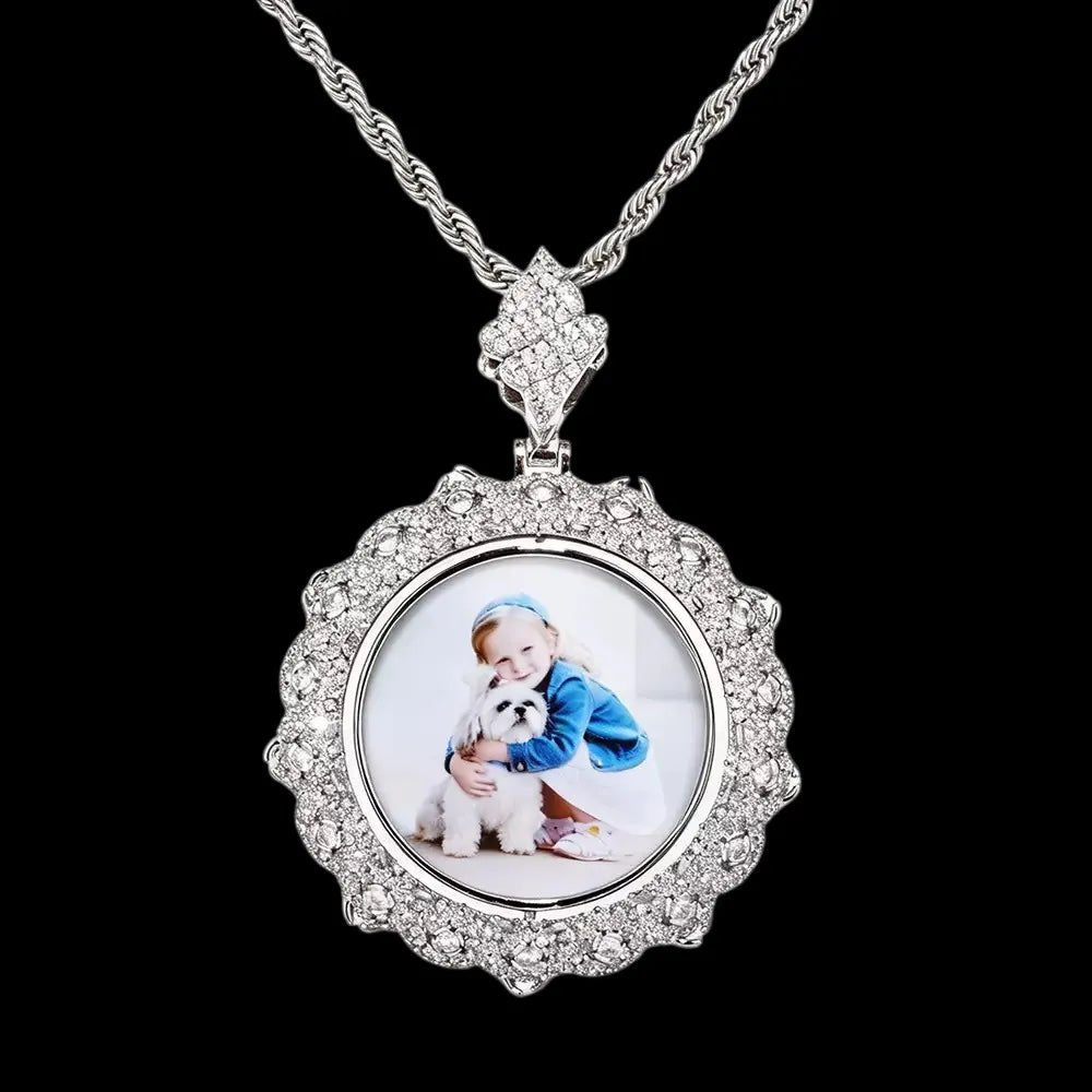 S925 & VVS Moissanite Double-Sided Custom Photo Round Pendant - 40mm - TONGSHOP / Length:16 / Length:18