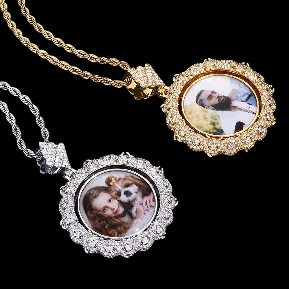 S925 & VVS Moissanite Double-Sided Custom Photo Round Pendant - 40mm - TONGSHOP / Length:16 / Length:18