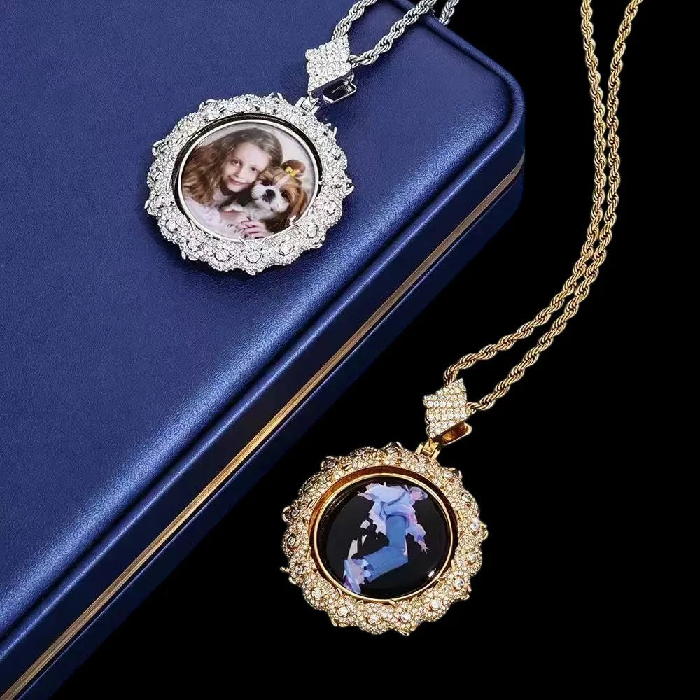 S925 & VVS Moissanite Double-Sided Custom Photo Round Pendant - 40mm - TONGSHOP / Length:16 / Length:18