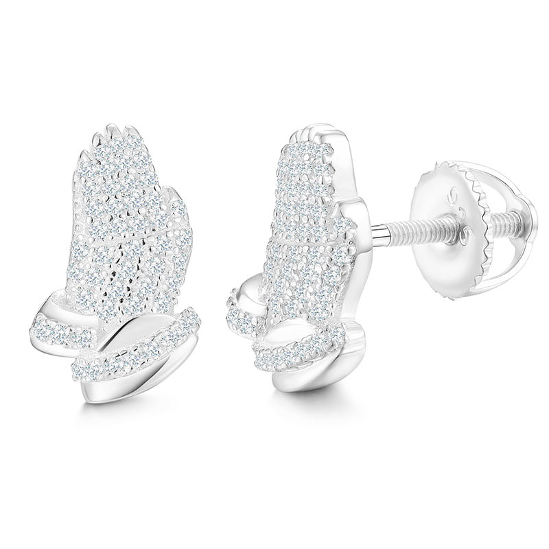 S925 VVS Moissanite High - Five Hand Gesture Stud Earrings in 18K Gold - TONGSHOP