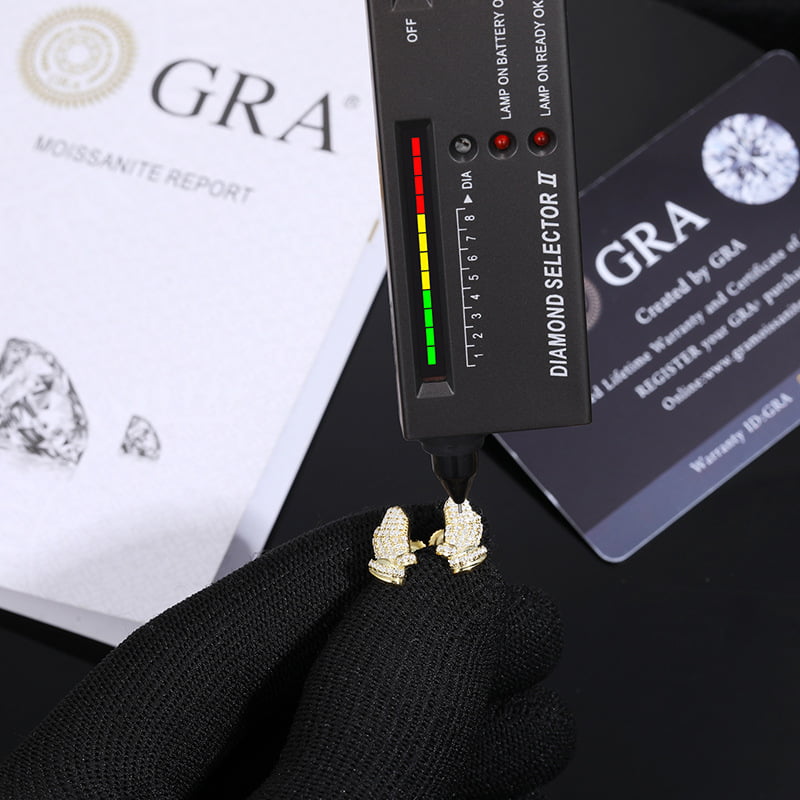 S925 VVS Moissanite High - Five Hand Gesture Stud Earrings in 18K Gold - TONGSHOP