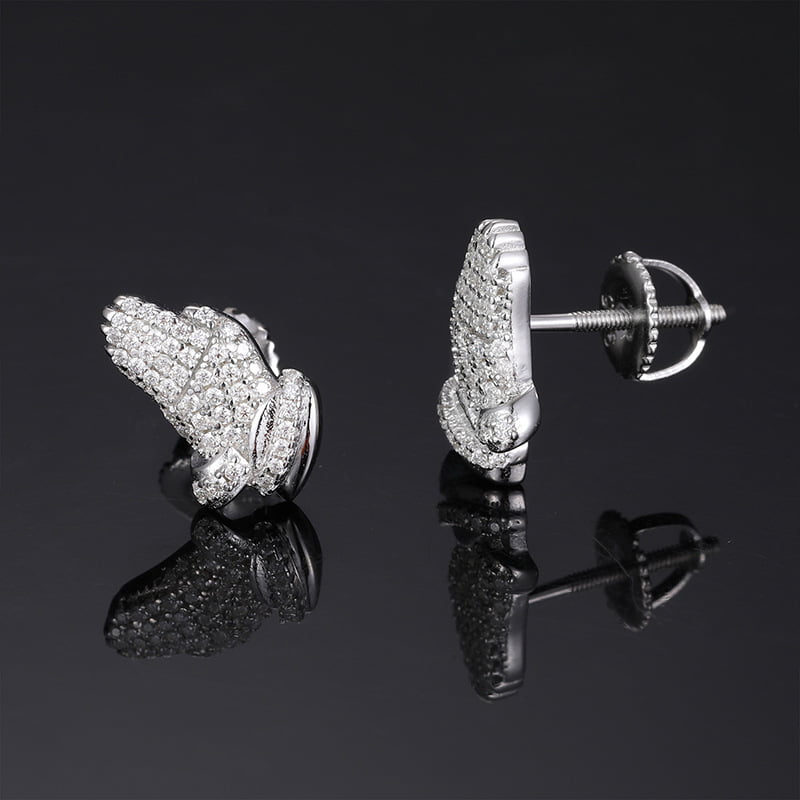 S925 VVS Moissanite High - Five Hand Gesture Stud Earrings in 18K Gold - TONGSHOP