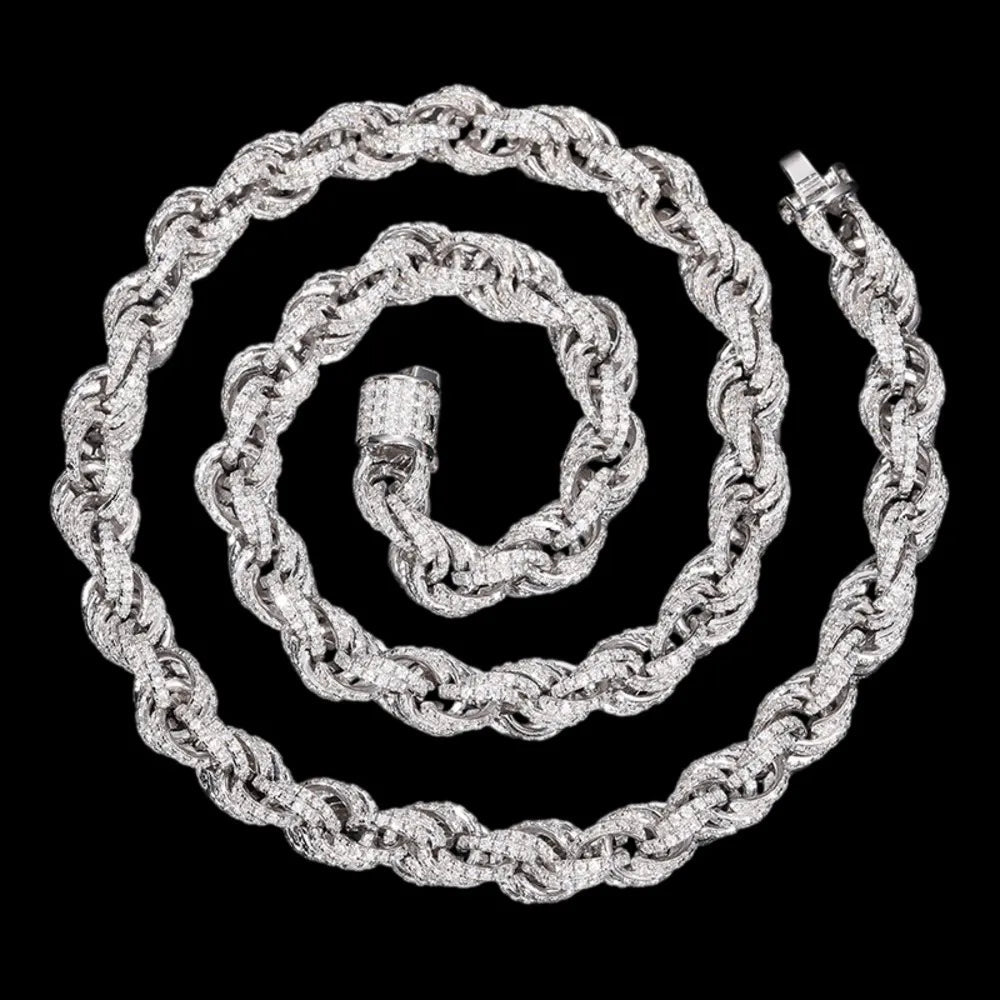 S925 & VVS Moissanite Iced Rope Chain - 8mm - TONGSHOP / Length:16 / Length:18