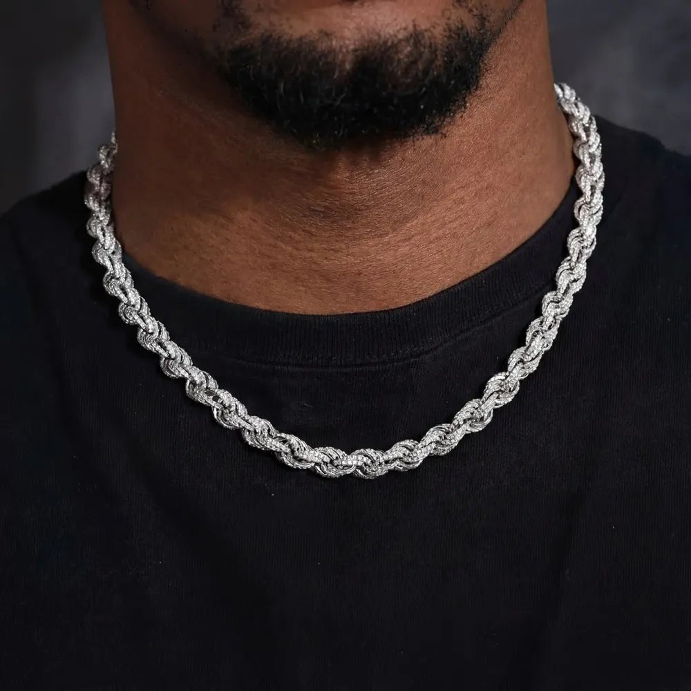 S925 & VVS Moissanite Iced Rope Chain - 8mm - TONGSHOP / Length:16 / Length:18